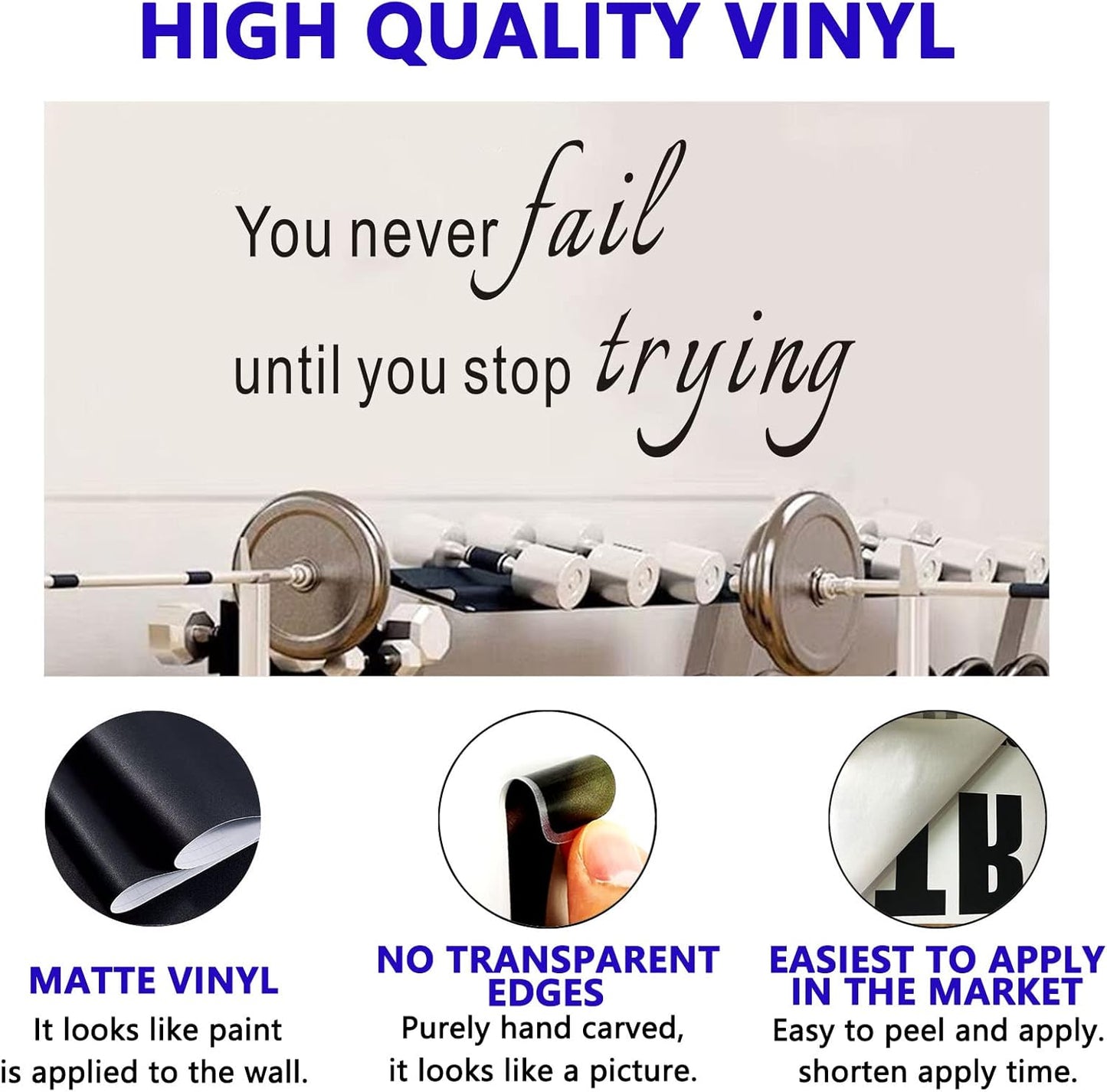 Inspirational Wall Decals, Motivational Wall Decals, (Easy to Install), Art Decor Vinyl Stickers Quotes Gym Office Garage School Classroom Gymnast Business Basketball Men Teens Positive Poster Workout