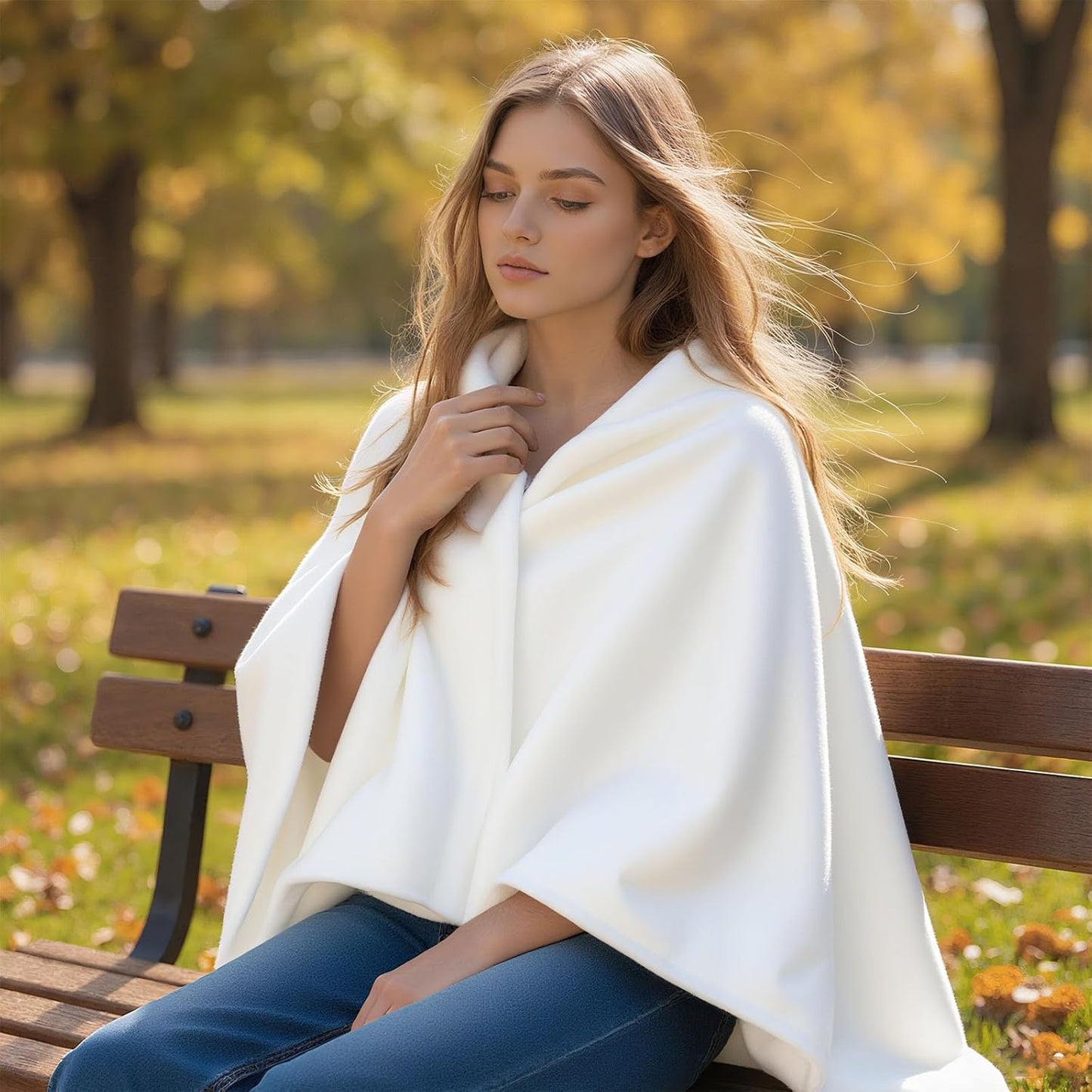 Wearable Blanket Poncho for Women & Men - 59"x31" Flannel Fleece Shawl Wrap, Soft Office Chair Blanket