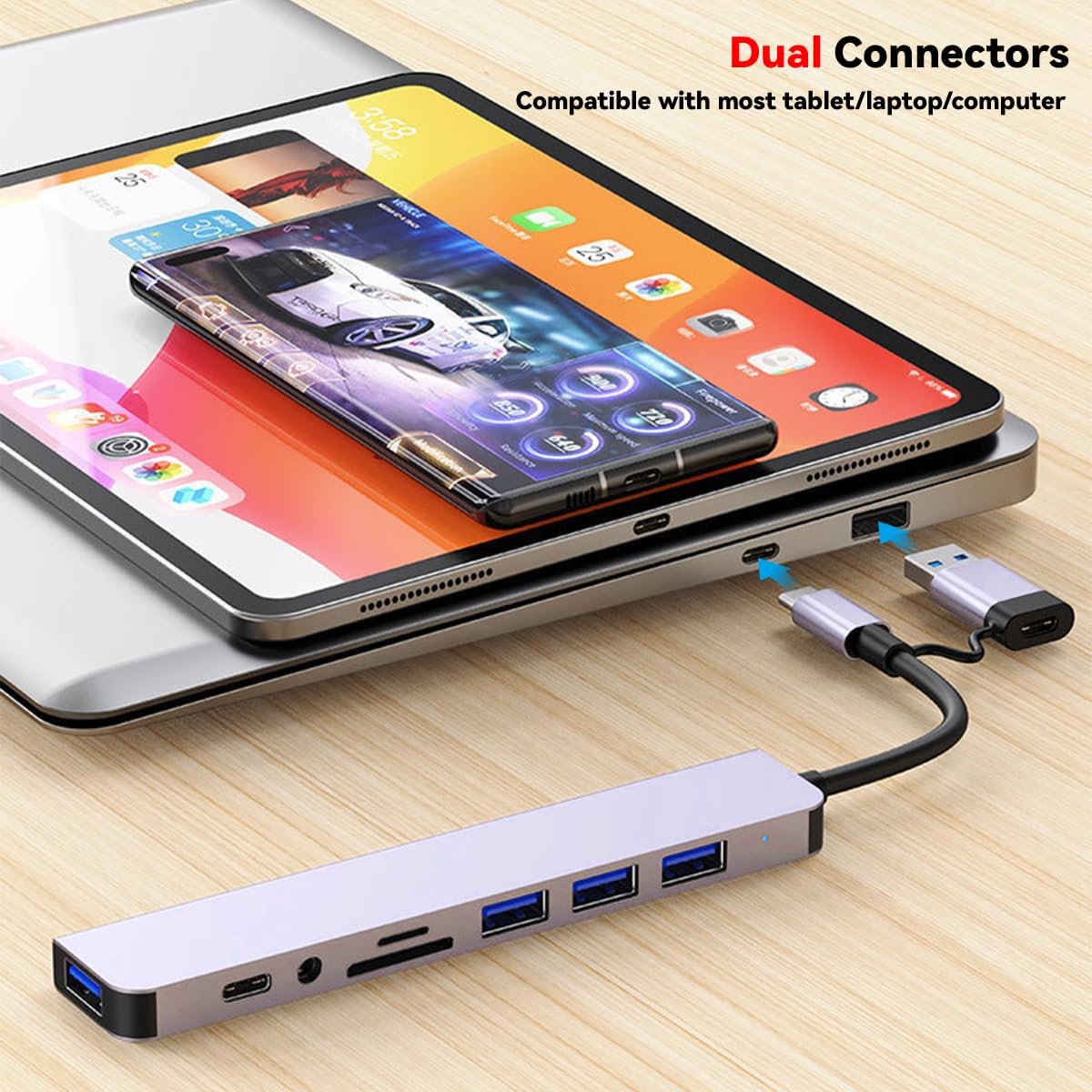 USB Hub 3.0 USB C Hub with SD Card Reader Audio Jack 8 in 1 USB Extender Splitter Multiport Dongle Adapter for MacBook Pro Air and More PC/Laptop/Tablet Devices