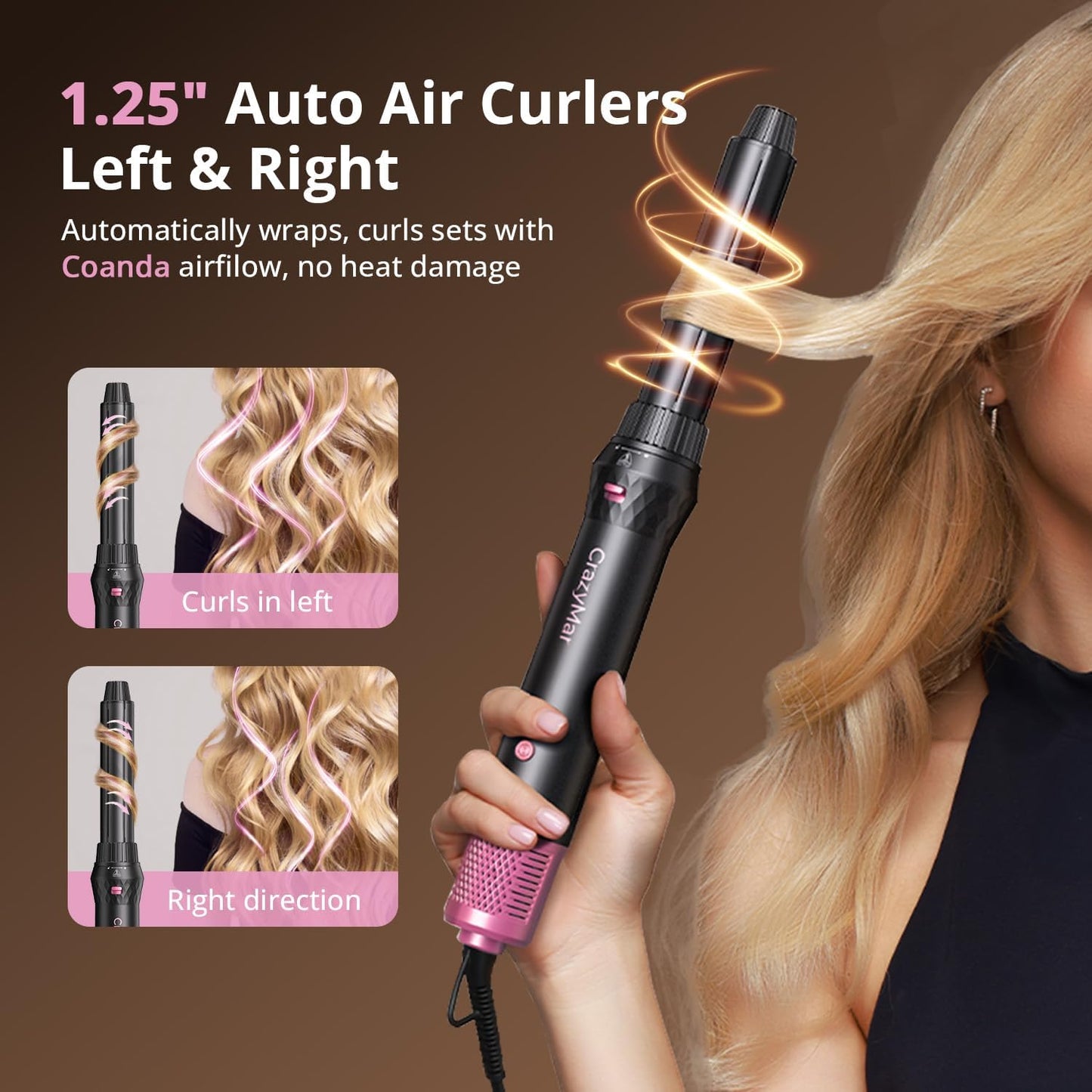 Air Wrap Hair Styler, Fast Drying Blow Dryer & Curling StylingTool, Hot Air Styler No Heat Damage, Hot Air Styler Wrap for Curling Volumizing Straightening Styling（Pink）
