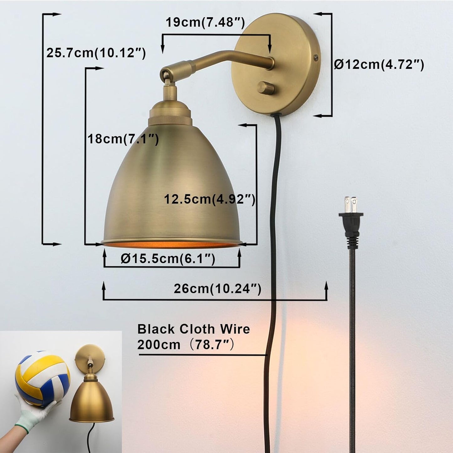 Yosoan Plug in Indoor Bedside Wall Sconce with On Off Switch, 1-Light Hardwired Vintage Industrial Vanity Modern Wall Mount Fixture with 6.1" Oval Antique Metal Shade for Reading Bedroom Bookcase