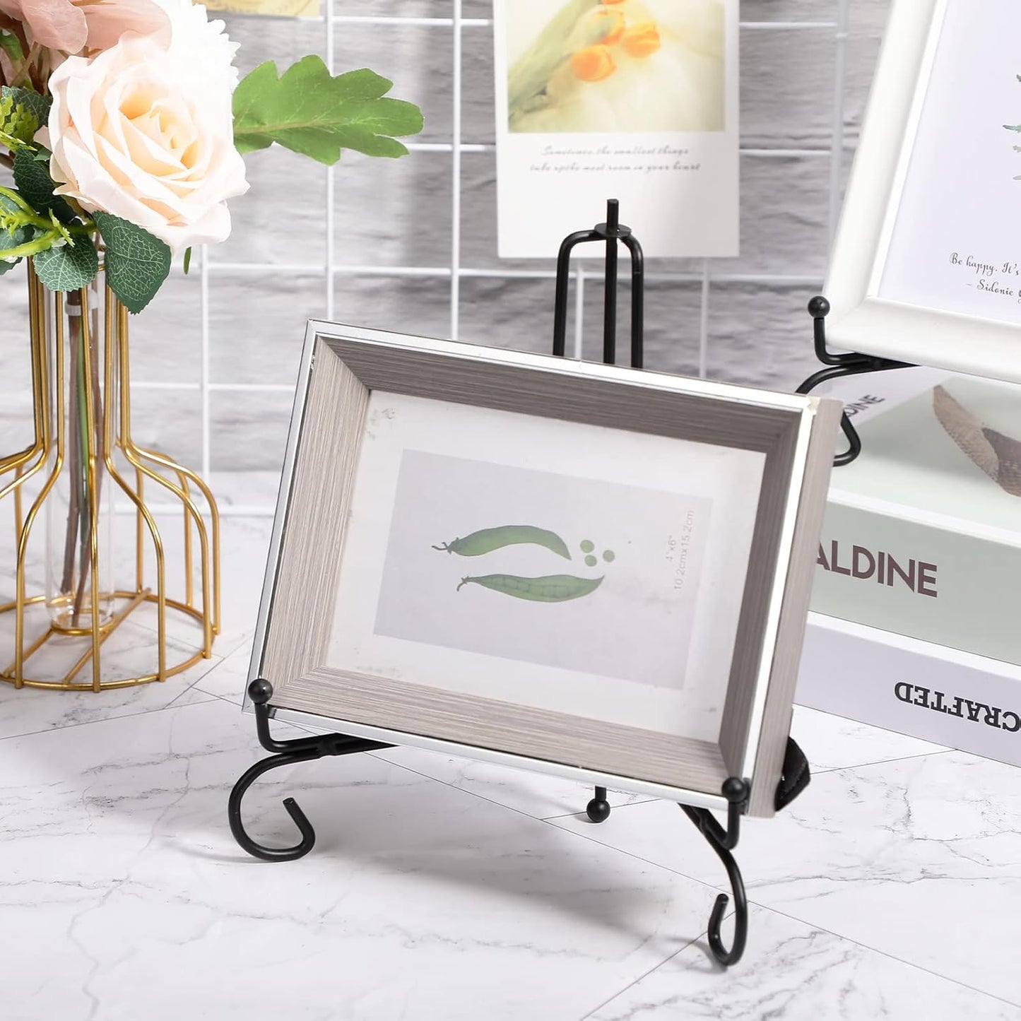 10 Pack Iron Plate Stands for Display, Plate Holder Display Stand, Easel Stands for Photo, Picture Frame, Decorative Plate, Dish, Book and Tabletop Art (Black, 8.5 Inch)
