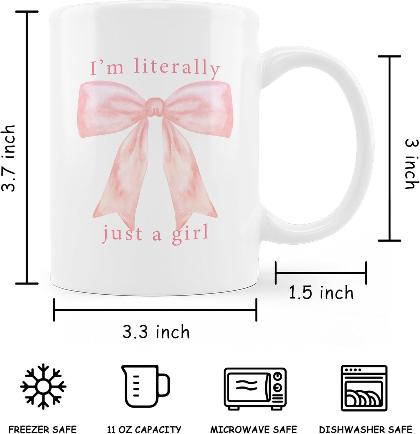 Pink Preppy Coquette Bow Mug,Bow On Ceramic Coffee Cup 11oz, I'm Literally Just A Girl White Ceramic Mug For Women Girls Bestfriend Sister Girlfriend,Pink Bow Lovers Gift