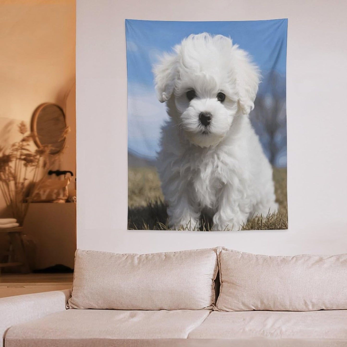 FodPand Bichon Frise Dog Tapestry Anti-fading Wall Tapestry with Installation Kit Backdrop Banner Multipurpose Aesthetic Tapestries Boho Wall Art Hanging Decorative Blanket 30"x40"