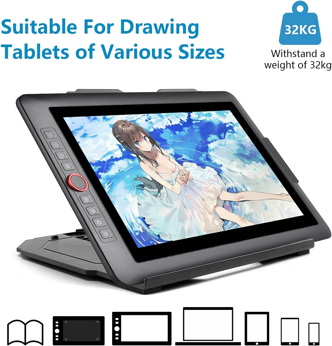 Drawing Tablet Stand, Laptop Foldable Stand for Drawing Monitor, 9 Levels Adjustable Angles with a Built-in Phone Holder, for 12-17 inch Drawing Tablet, MacBook, Laptop, iPad, Book, Phone