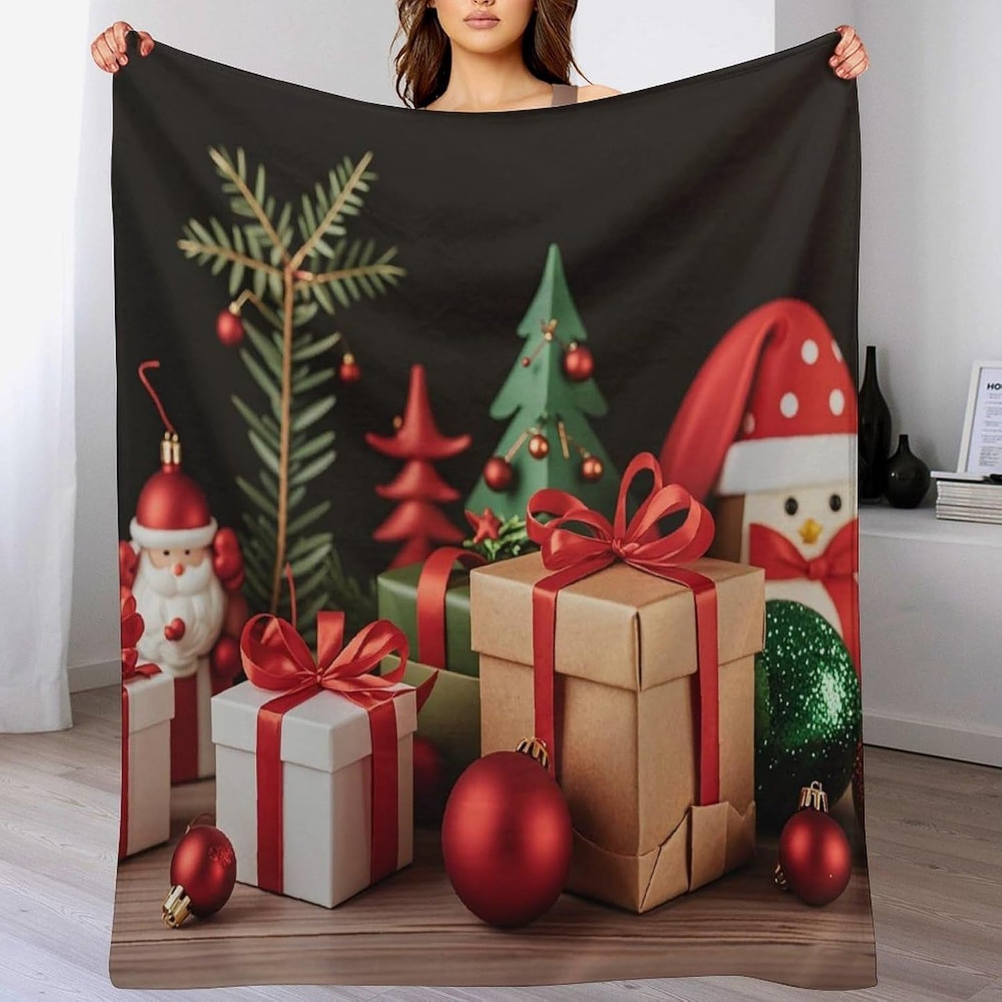 Xmas Decoration Blanket Super Soft Lightweight Throw Blanket Cute Cozy Warm Bed Blanket Decorative Fuzzy Blanket All-Season Home Decor Gift for Sofa Couch Living Room 50"*60"（130 * 150cm）