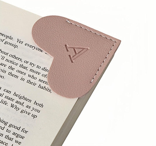 Personalized Leather Heart Bookmarks with Initials, 26 Letters Custom Corner Book Mark for Reading Women,Teacher, Student, Book Lovers Book Marker, Meaningful Gifts (Red+Pink,A)