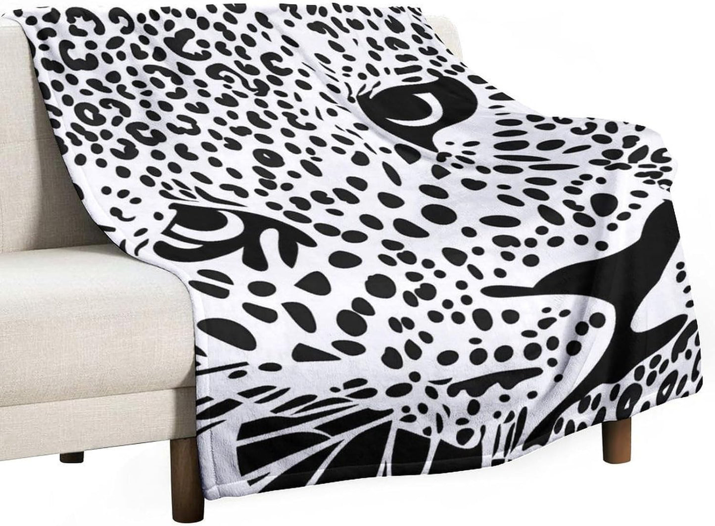 Black and White Leopard Throw Blanket for Couch Bed Plush Cozy Fuzzy Flannel Blanket for All Season 50"x70"
