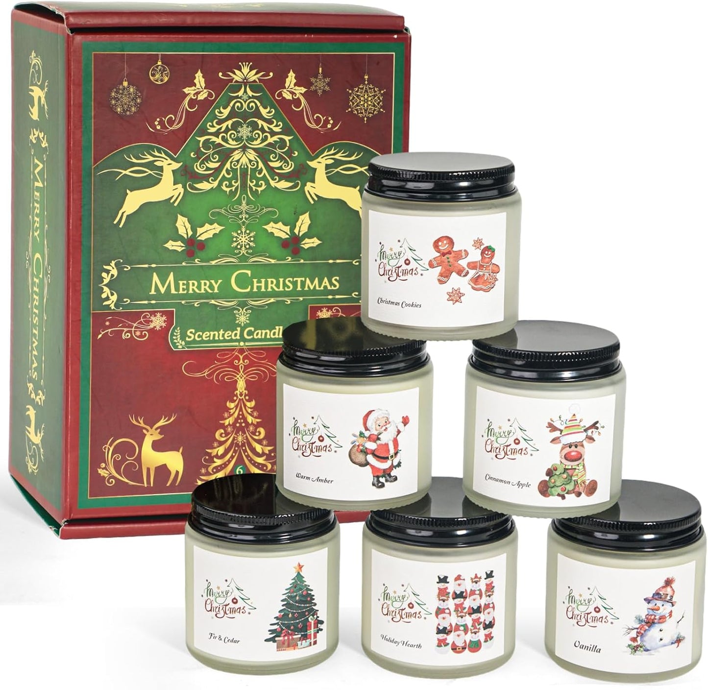 Christmas Scented Candles for Home, 6 Pack Soy Set, 21 oz Jar, Perfect Gifts for Women/Coworker/Girlfriend/Friends