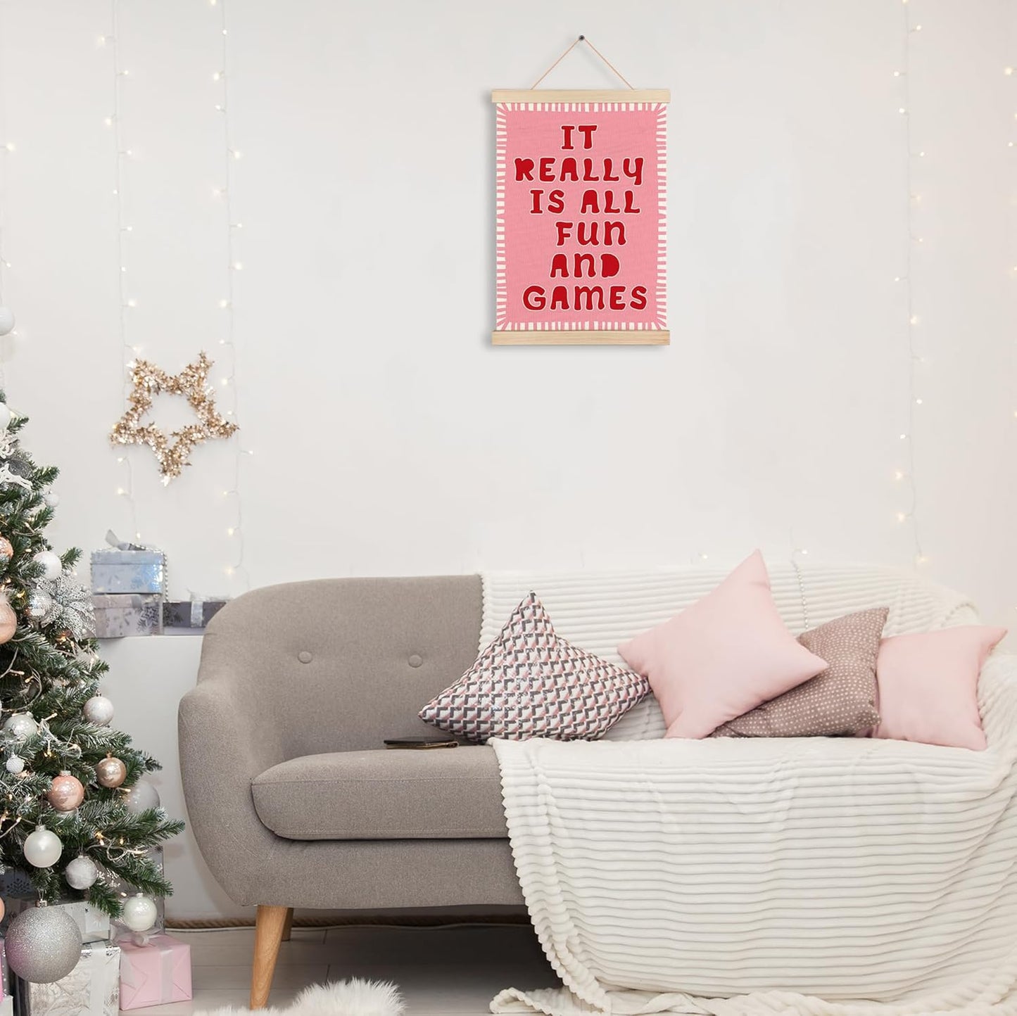 AJIPUX Funny Pink It Really Is All Fun And Games Wall Art Decor, Ironic Dorm Hanging Poster for Teen Girls, Home Room Wall Decoration, 12x16 Inch