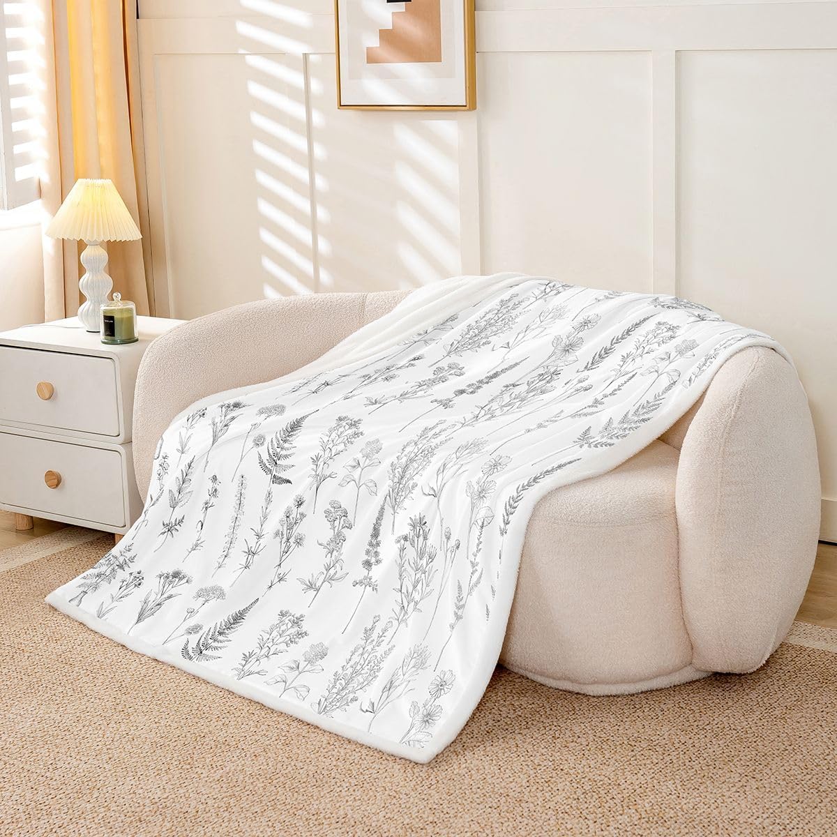 Botanical Throw Blankets,Flower Leaves Pattern Fleece Blanket,Kids Girls Boys Adult Nature Plants Bohemian Fuzzy Blankets Rustic Farmhouse Sherpa Blanket Chair Sofa Bed Decor,30"×40"