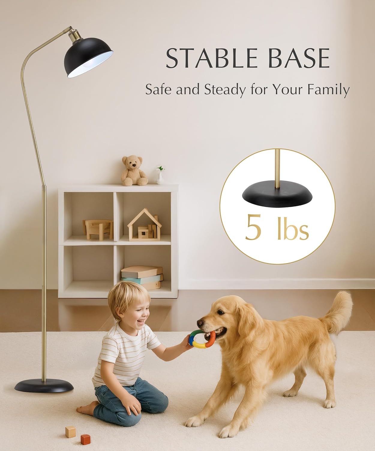 HarvestLand Halo Brass Floor Lamp Standing Reading Lamps Solid Base, Reading Lamp for Living Room, Bedside Table or Over Chair Use, Reading Light Standing Lamp, Adjustable Pharmacy Floor Lamp- Black