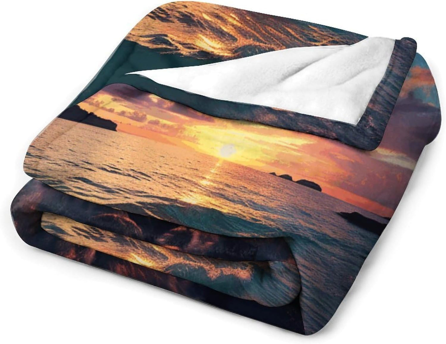 Ocean and Sunset Throw Blanket for Couch Super Soft Warm Lightweight Throw Blankets Cozy Flannel Bed Blanket Cute Decorative Blankets for All Seasons Home Decor Gift 40"*50" （100 * 130cm）