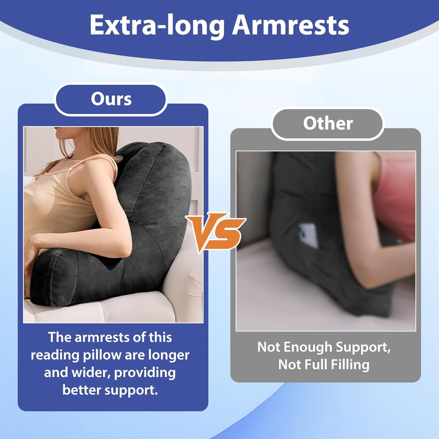 Reading Pillows for Sitting in Bed Adult, Back Pillow for Bed Sitting Up, Backrest Pillows with Shredded Foam for Adult&Teens, Support Pillow with Arms for Beds, Couch, Floor, 24in, Black