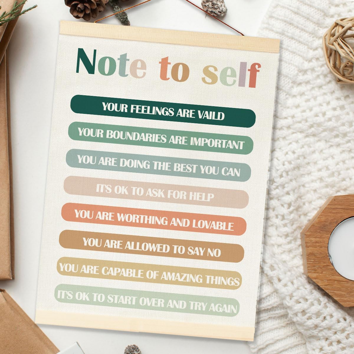 Mental Health Decor-Therapy Office Decor-Psychological Wall Decor-Therapist Office Must Haves-Canvas Hanging Pennant Wall Sign Decor Gift-Inspirational Wall Art-Mental Health Gifts,Note to self