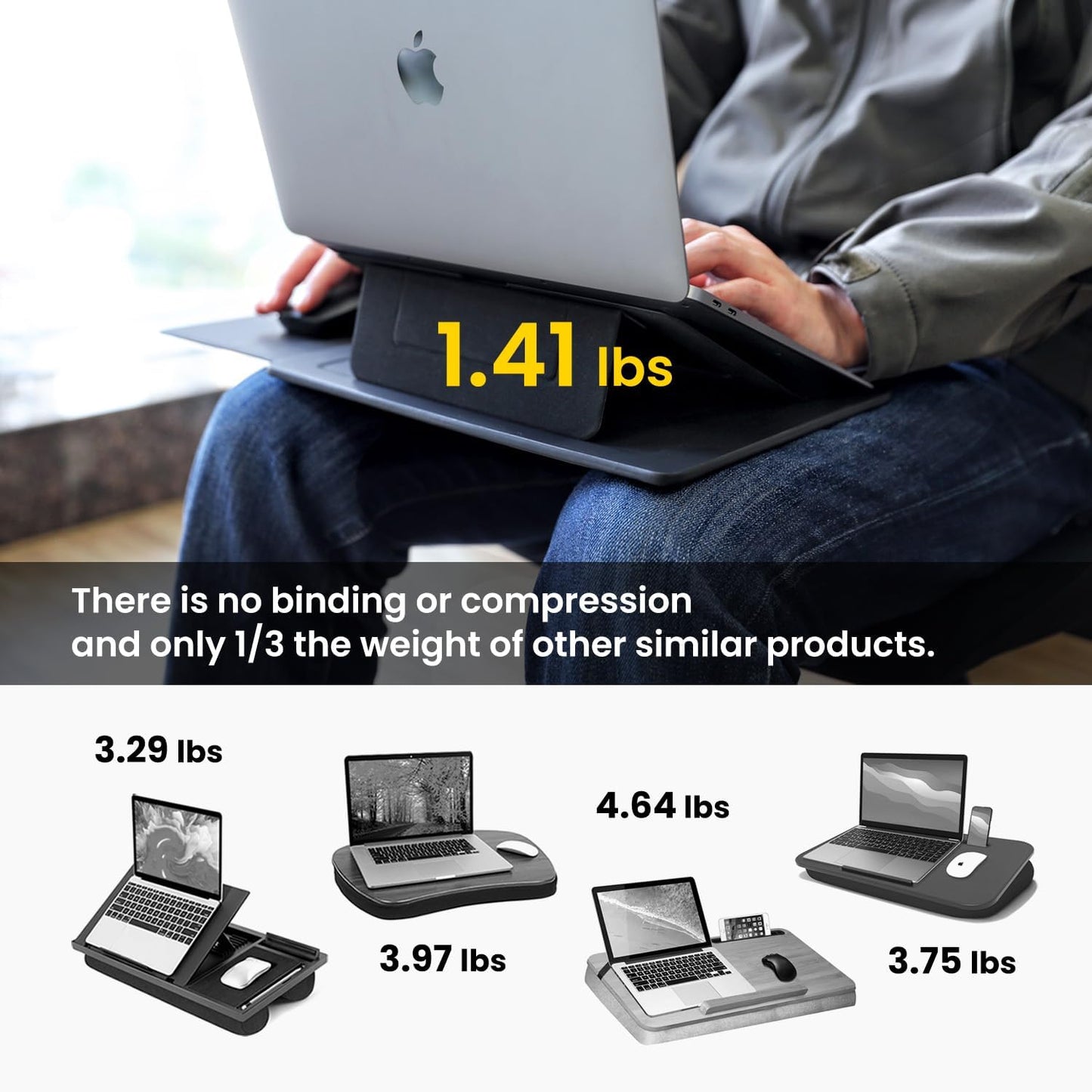PUNCUBE Portable Lap Desk - Lap Desk with Retractable Mouse Pad, Adjustable Stand, Writing Board, Expandable Surface, and Heat Protection for Laptops and Tablets (Black)