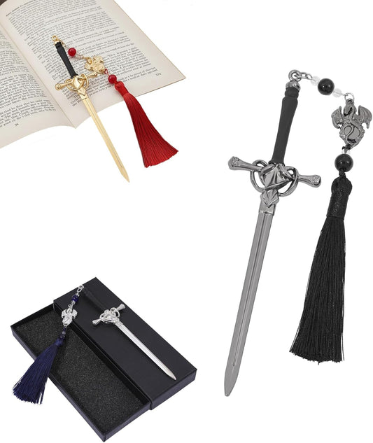 3PCS Dragon Sword Metal Bookmark 2.0, Cool Fourth Wing Bookmarks for Tassel, Book Lover Fantasy Reading Gifts for Women & Men (Dragon Sword)