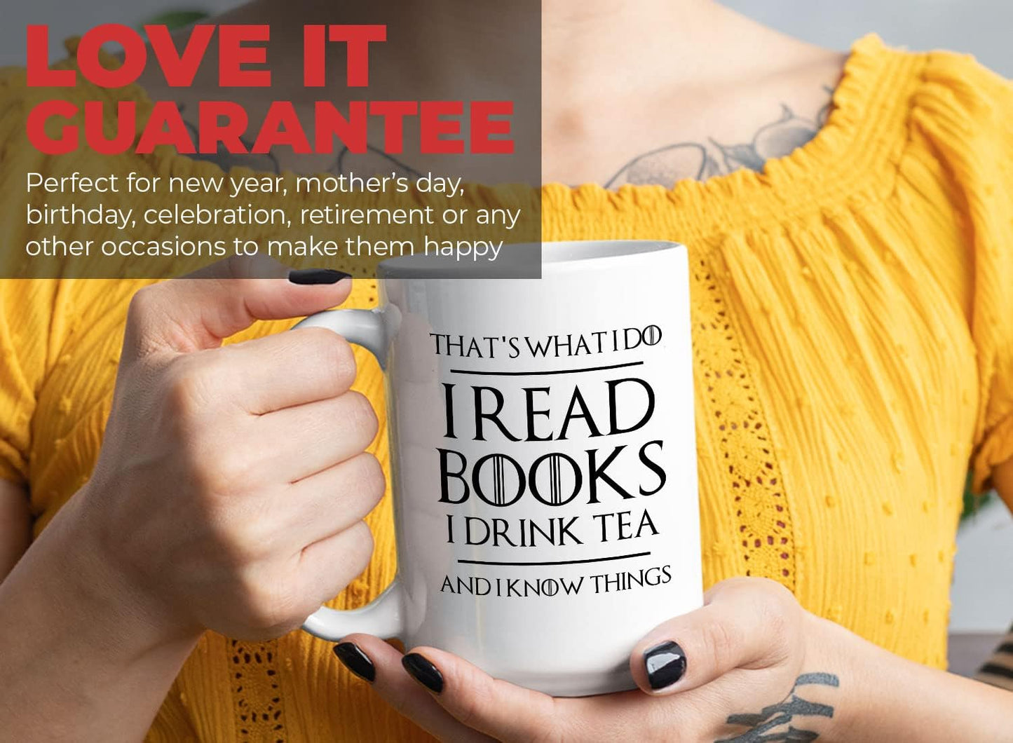 Book Lover Coffee Mug 15oz White - Read Books Drink Tea - Reading Reader Tea Lover I Know Things Book Addict Book Lover Bookish Novelist Librarian Writer