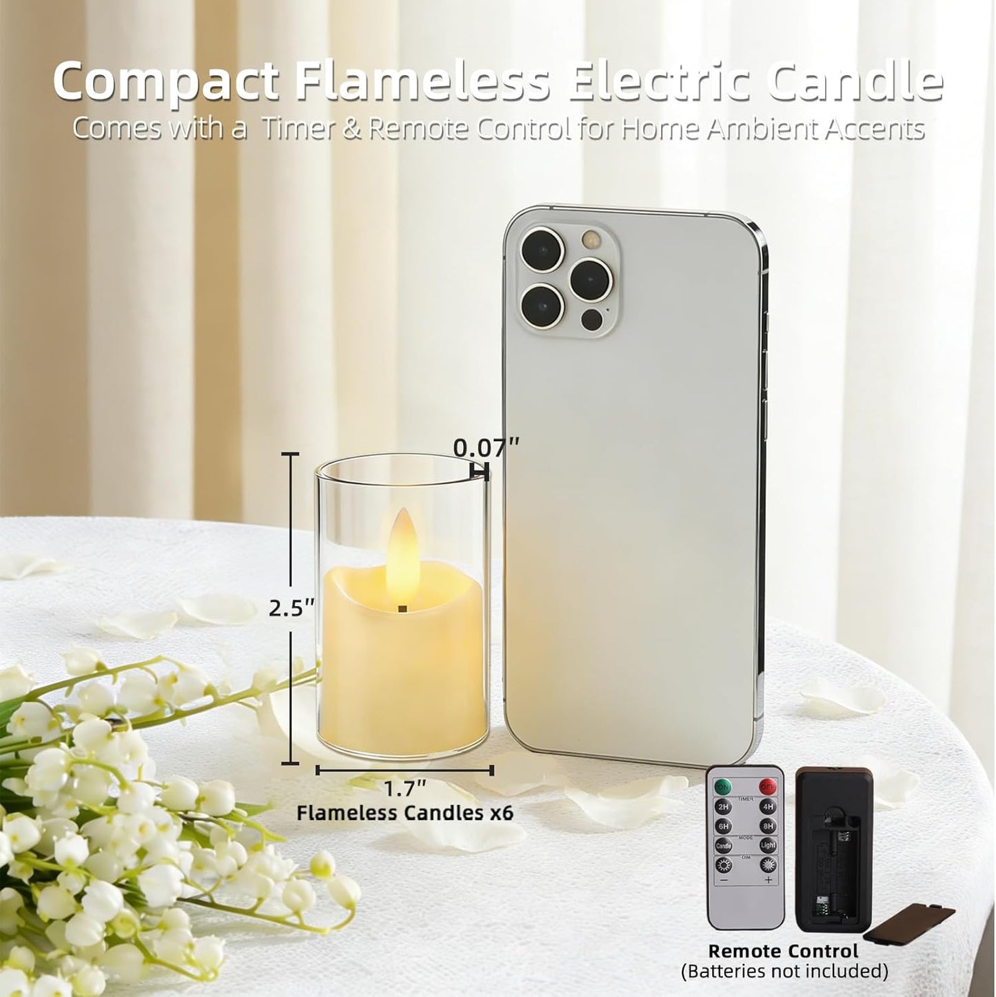 Rechargeable Small Tea Light Candles, Acrylic Votive Flameless Candles 1.7" x2.5"with Remote Control and Timer, Flickering Warm LED Light, Safe for Home, Parties, and Holidays (Set of 6, White)