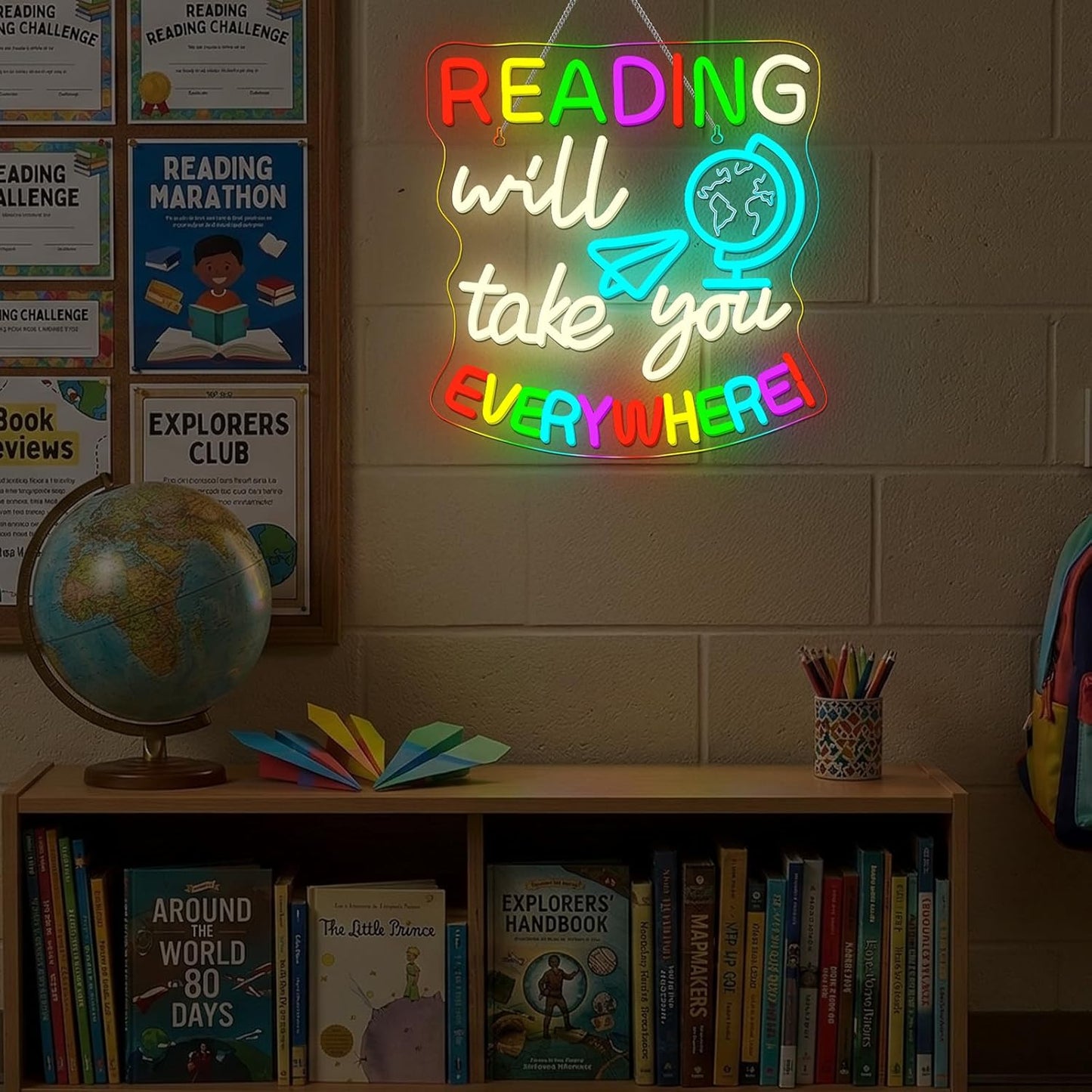 Study Neon Signs Reading Will Take You Everywhere Neon Sign Classroom Wall Decor Light Up Reading Corner Bedroom LED Learn Lights for Teens Room Books Lover Gifts for Teachers
