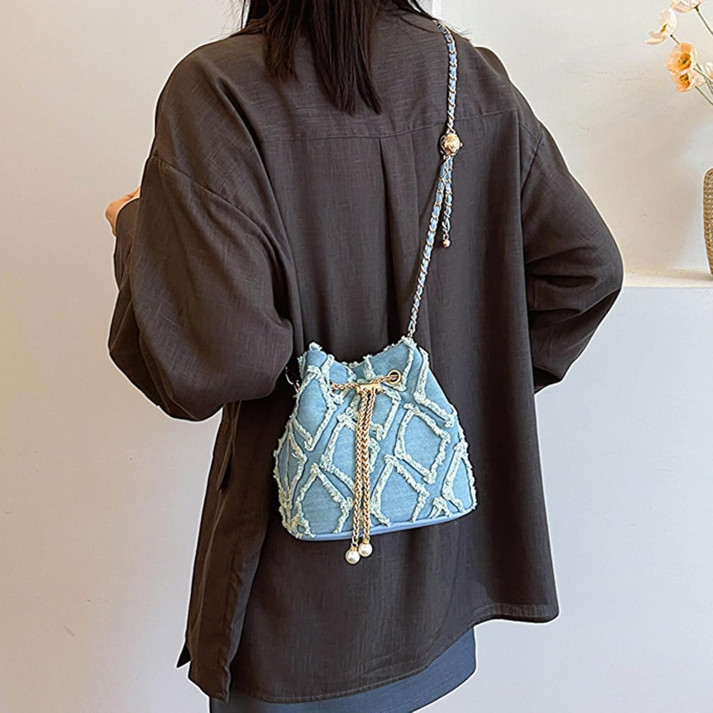 Denim Purses for Women Tote Bag, Lightweight Crossbody Purse with Multi Pockets, Large Slouchy Shoulder Bag