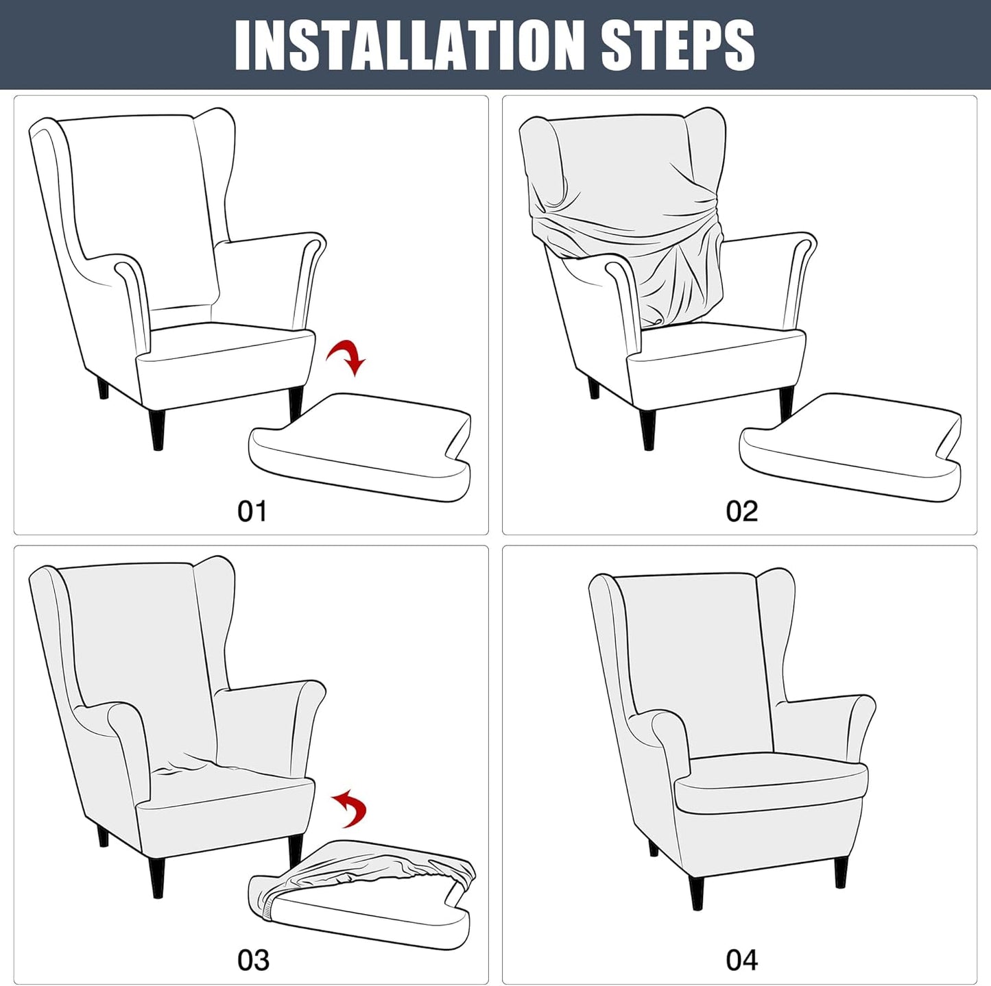 CONRUSER Stretch Wingback Chair Covers, 2 Piece Wing Chair Slipcovers Soft Velvet Armchair Covers with Elastic Bottom for Living Room Bedroom (Light Blue)