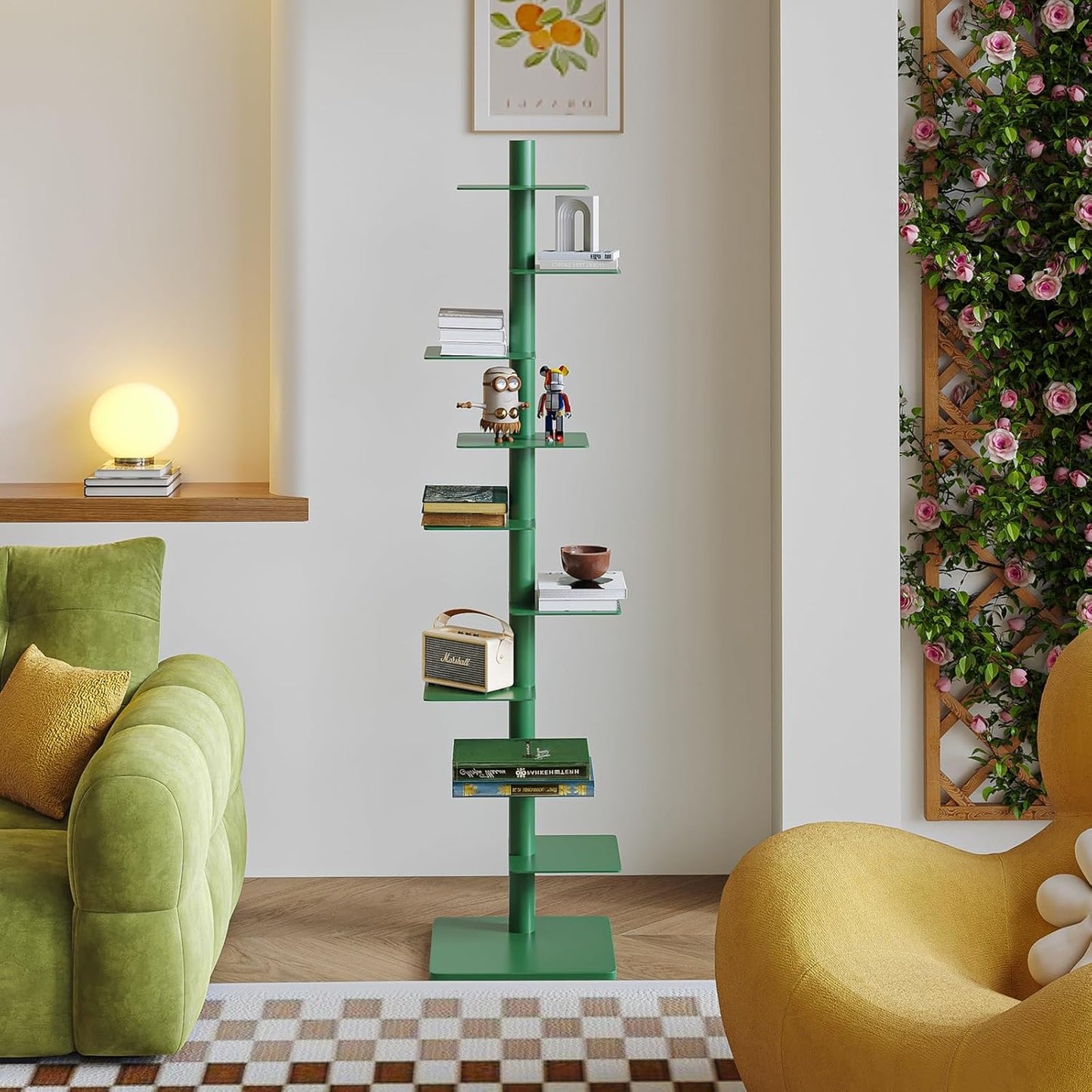 SEIFE Multipurpose Vertical Bookshelf for Home, Metal Bookshelf Tower,Modern Open Bookshelf,Tall Vertical Bookcase,Ideal Book Invisible Floating Bookshelf,Multipurpose Storage Rack(Dark Green)