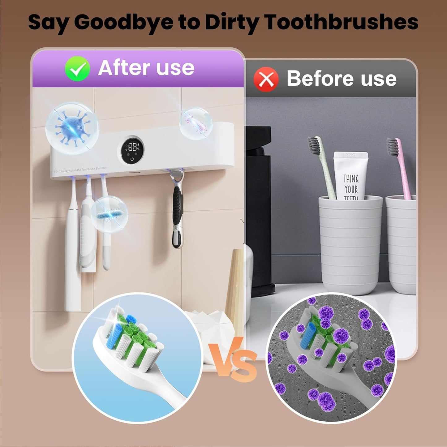 Toothbrushs Holder and Cleaner Auto Cleaning/Drying in Circle Razor Holder Five Slots Easy Wash Rechargeable Wall Mounted for Bathroom Smart Home Gadgets
