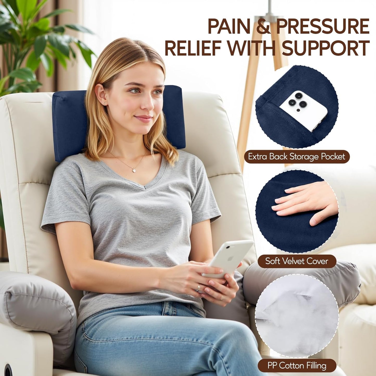 Neck Pillow for Recliner Chair, 14" Adjustable Recliner Pillow for Headrest, Soft Velvet Weighted Back Non-Slip Head Pillow for Recliner, Couch, Chair, Sofa