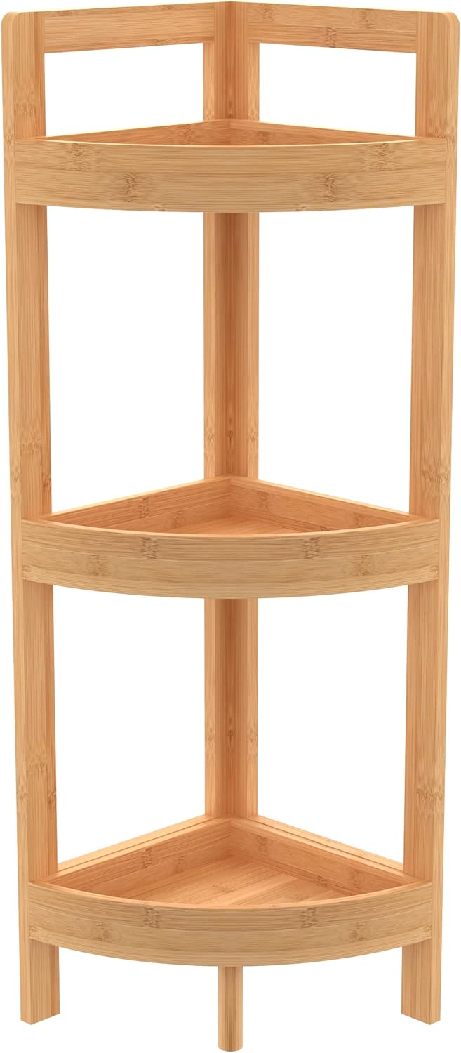 ClosetMaid Corner Shelf, 3 Tiers with Display Shelves, Floor Standing Bookshelf, Small Space Shelving Unit, Plant Stand, Bamboo Wood