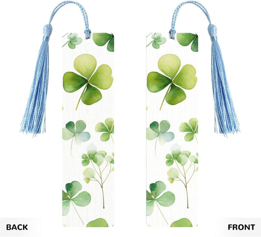 Clover Bookmarks Gifts for Women Men, Wooden Bookmarks for Book Lovers, Vintage Book Marks Ornaments with Tassel, Unique Personalized Reading Page Markers Sky Blue