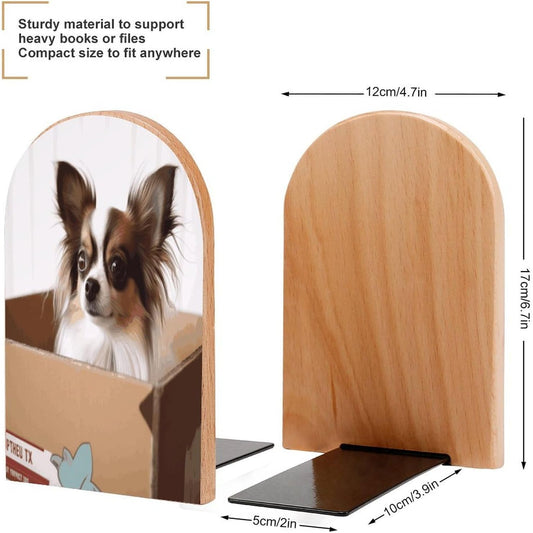 Non-Slip Bookend for Shelves Papillon in The Box Wooden Bookends with Metal Base Decorative Book Stopper for Home Heavy Duty Wood Book Storage for Books/CDs