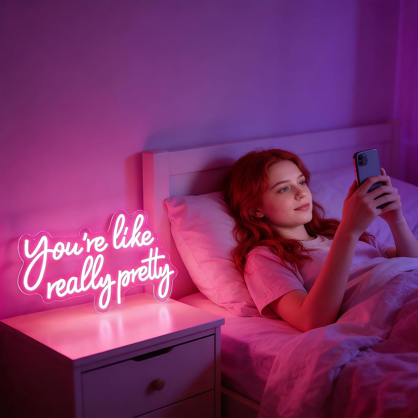 You're Like Really Pretty Neon Sign, Pink LED Neon Light for Wall Decor Dimmable Light up Sign for Girls Bedroom, Wedding, Party, Salon, Women Room Decor Gift