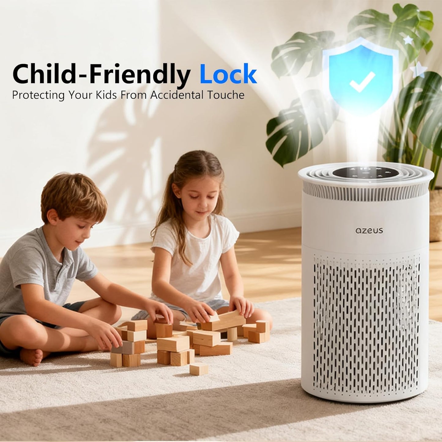 AZEUS Air Purifier for Home, Compact Air Cleaning Device with Multi-Layer Filter, Quiet Operation for Bedroom, Office & Living Room