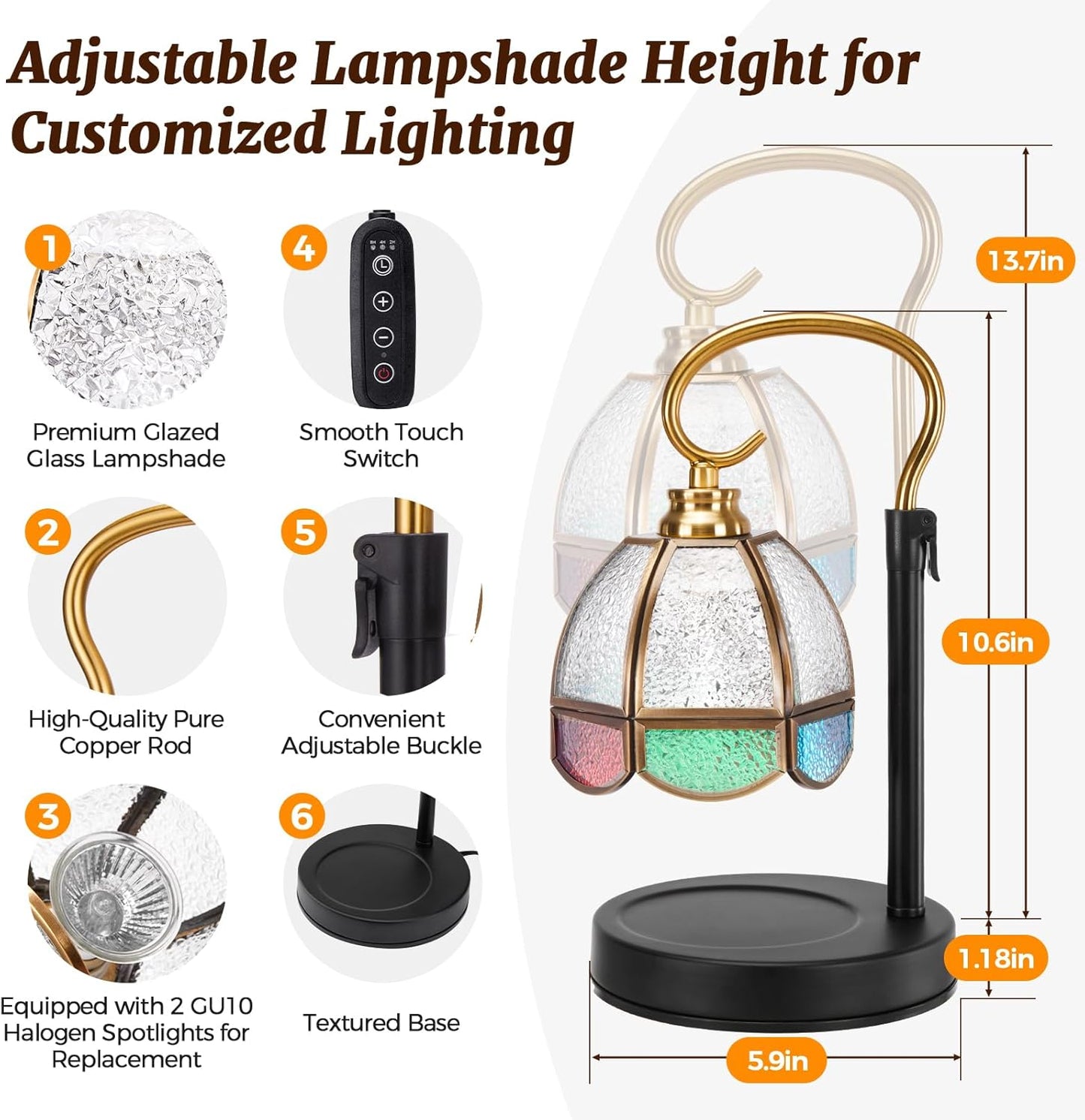 LAYUKI Candle Warmer Lamp with Timer, Dimmable, Adjustable Height, Birthday Gifts for Women Mom, House Warming Gifts New Home Decor, Wax Warmer Lamp for Jar Candles with 2 Bulbs (Colored Shade)