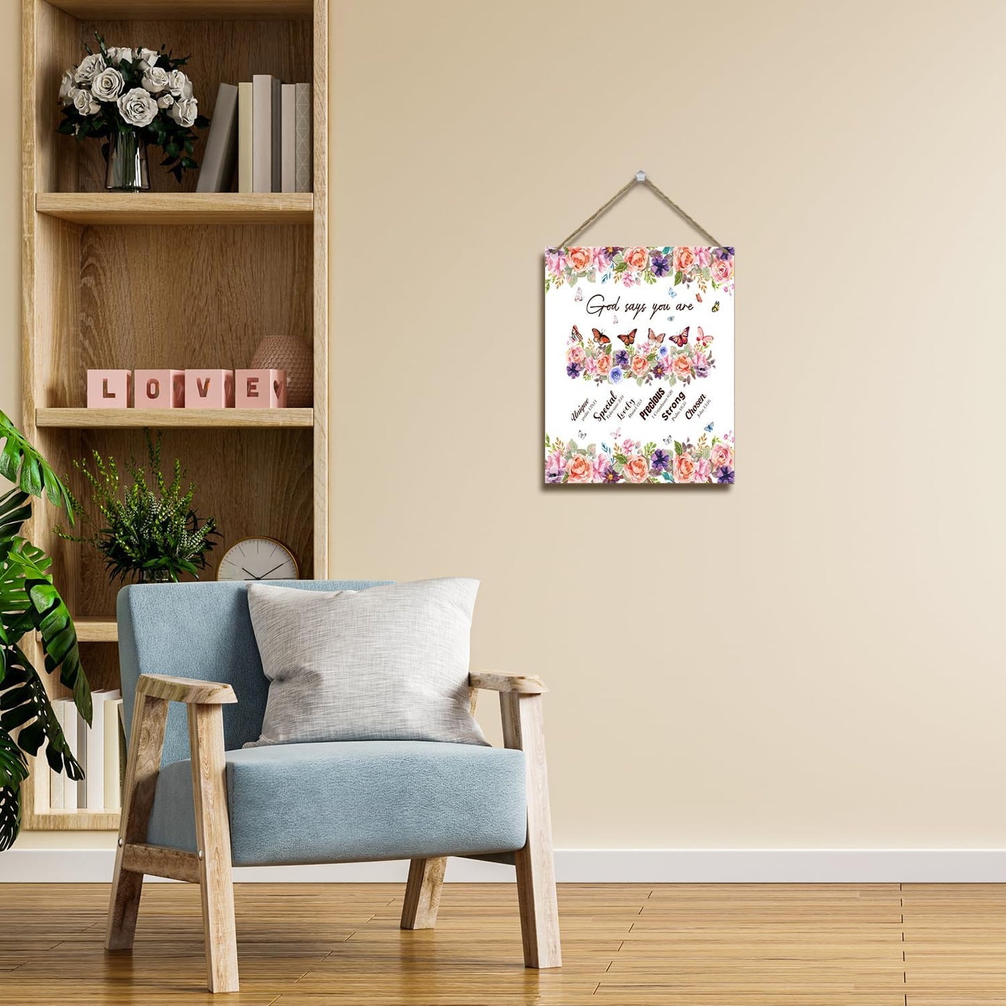 Christian Bible Gifts Religion Gift for Women Prayer Scripture Decor Butterfly Floral Affirmation God Say Hanging Plaque With Rope Home Wall Decor Wood Sign Door Shelf Decor -14