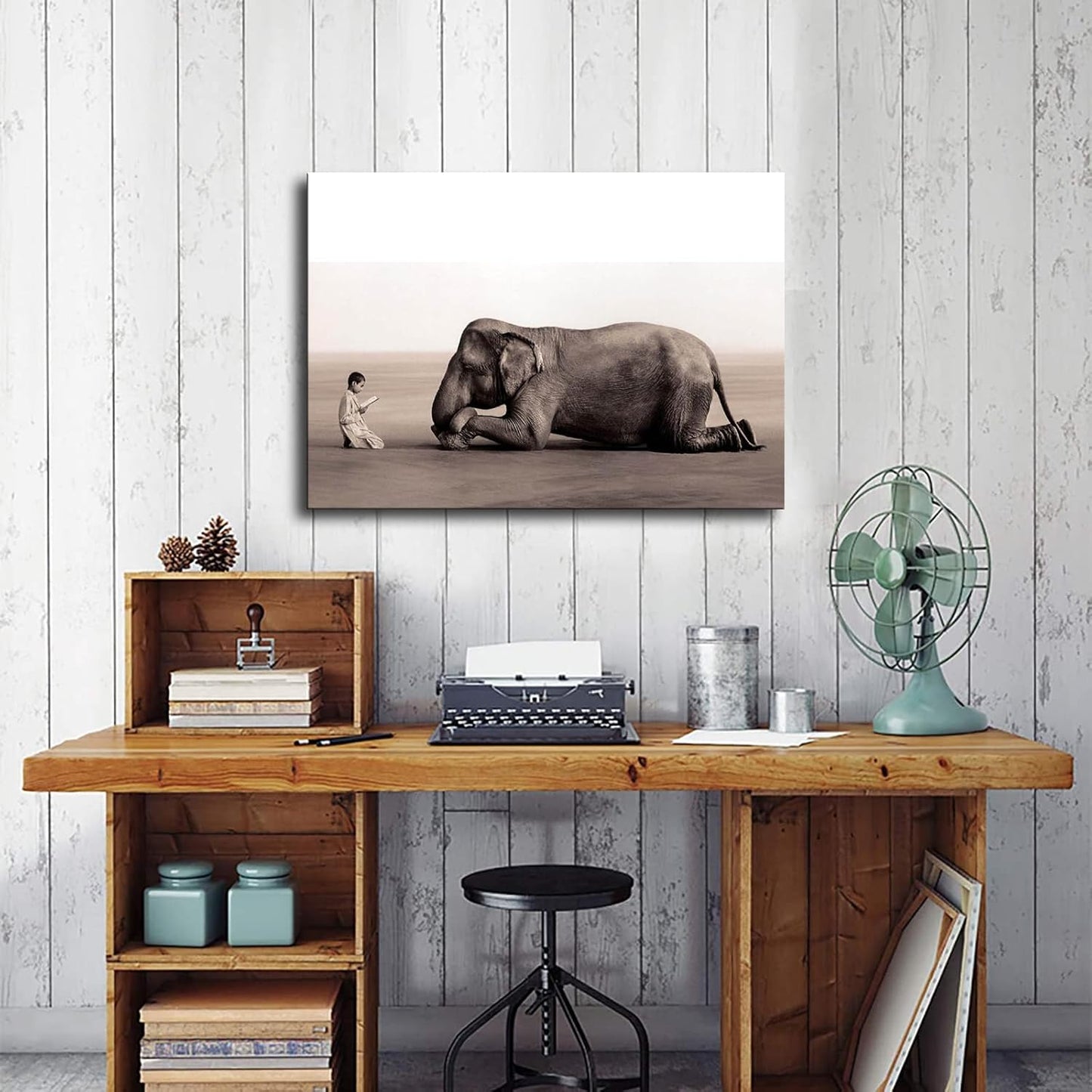 SaiFfe Boy Reading To Elephant Poster Decorative Painting Print Modern Home Bedroom Living Room Decoration Canvas Wall Art Aesthetic (Framed,08×12inch)