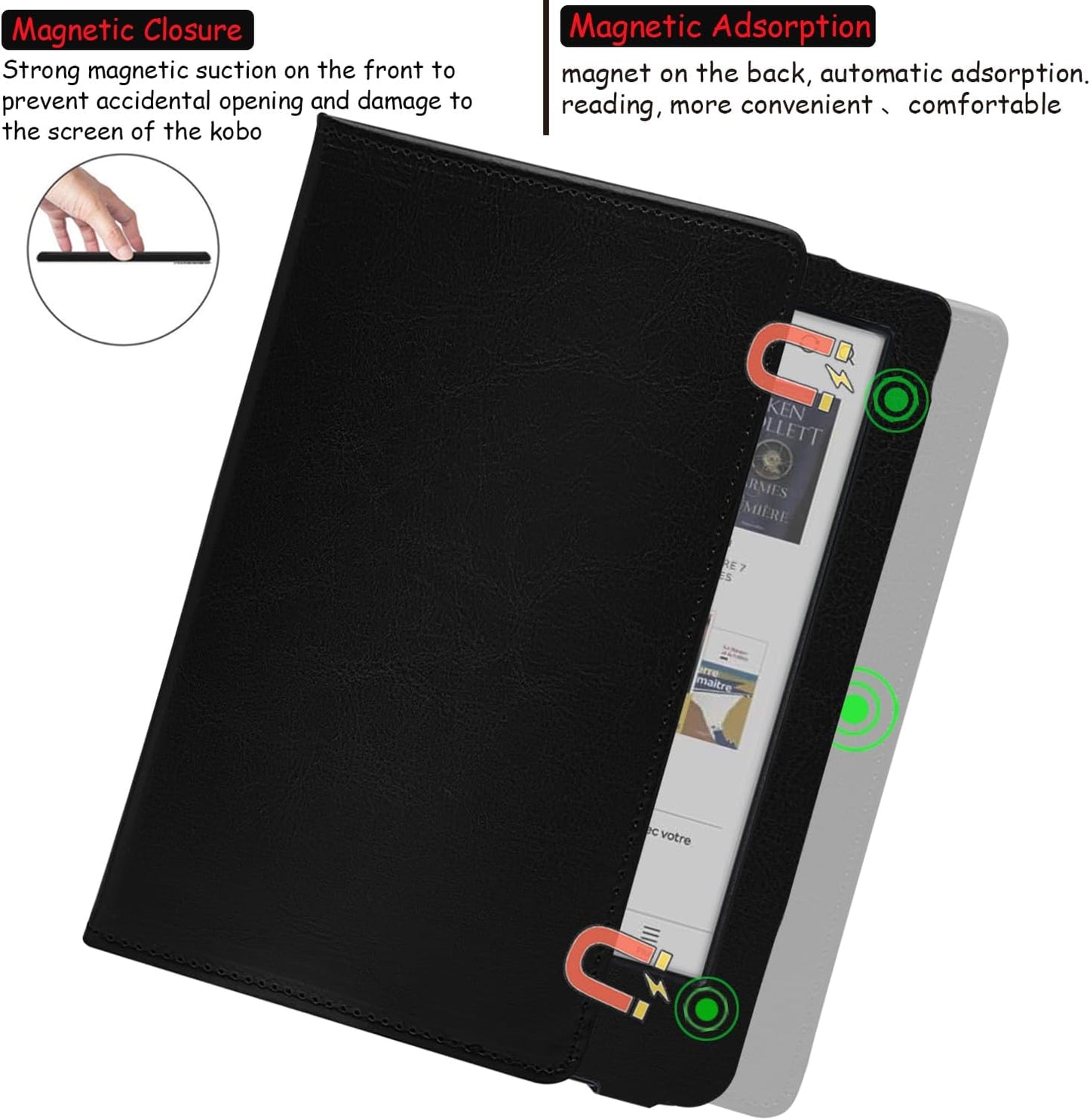 Stand Case for 6'' Kobo Clara Colour/Clara BW/Clara 2E Cover (Model N367 / N365 / N506) with Auto Sleep&Wake/Double Hand Strap/Magnetic Closure (Gentleman Black)