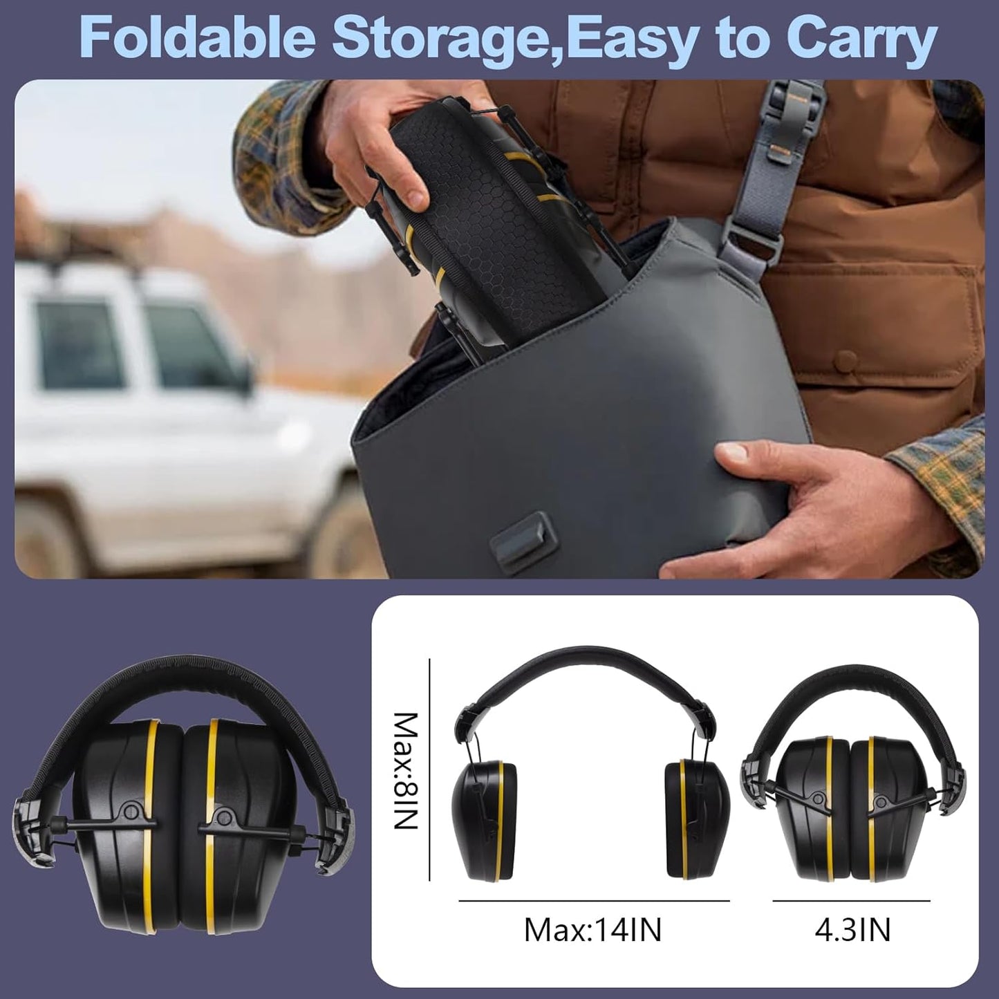 29dB Ear Muffs for Noise Reduction, Retractable Hearing Protection for Shooters, Foldable Noise Cancelling Headphones Kids, Sound Proof Headphones for Adults, for Shooting, Construction, Mowing