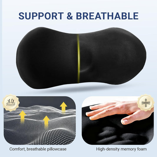 Lumbar Pillow with Adjustable Strap, Memory Foam Lumbar Support Pillow for Office Chair and Car Seat, Back Pillow for Lower Back, Back Support Pillow for Sitting, Driving, Traveling