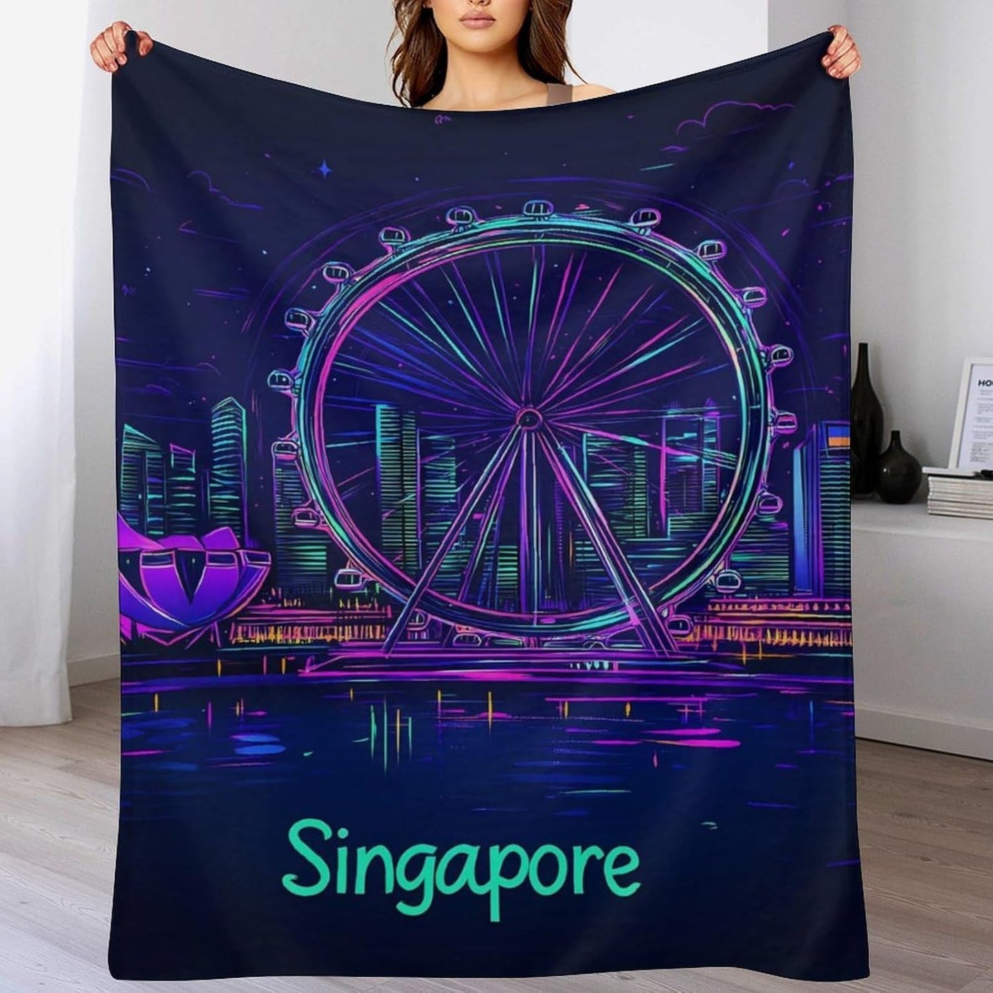 Singapore City Throw Blanket for Couch Bed Plush Cozy Fuzzy Flannel Blanket for All Season 55"x70"