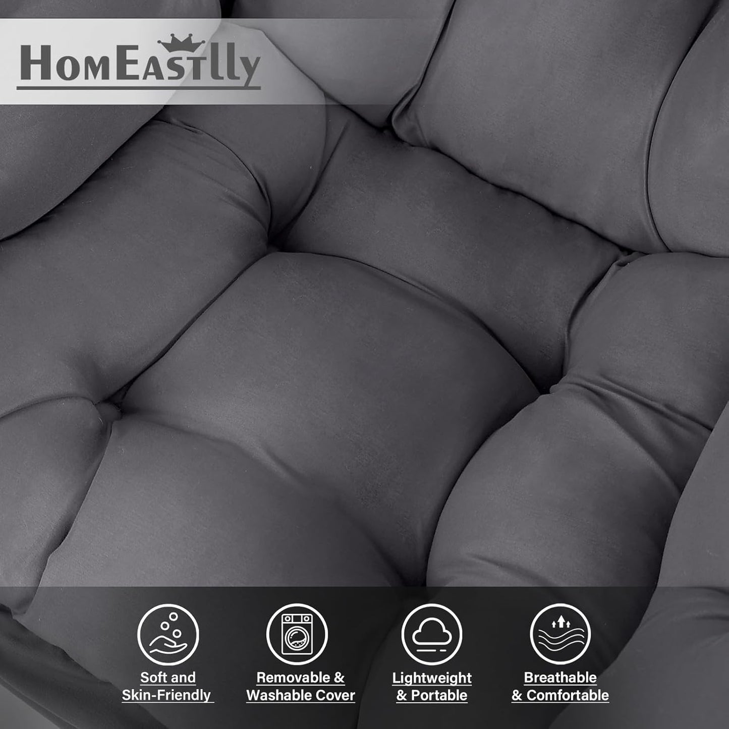 Lazy Chair with Ottoman, Large Dark Grey Accent Chair with Ottoman, Comfy Reading Armchair, Leisure Sofa Chair for Living Room, Bedroom, Dorm Room, Office