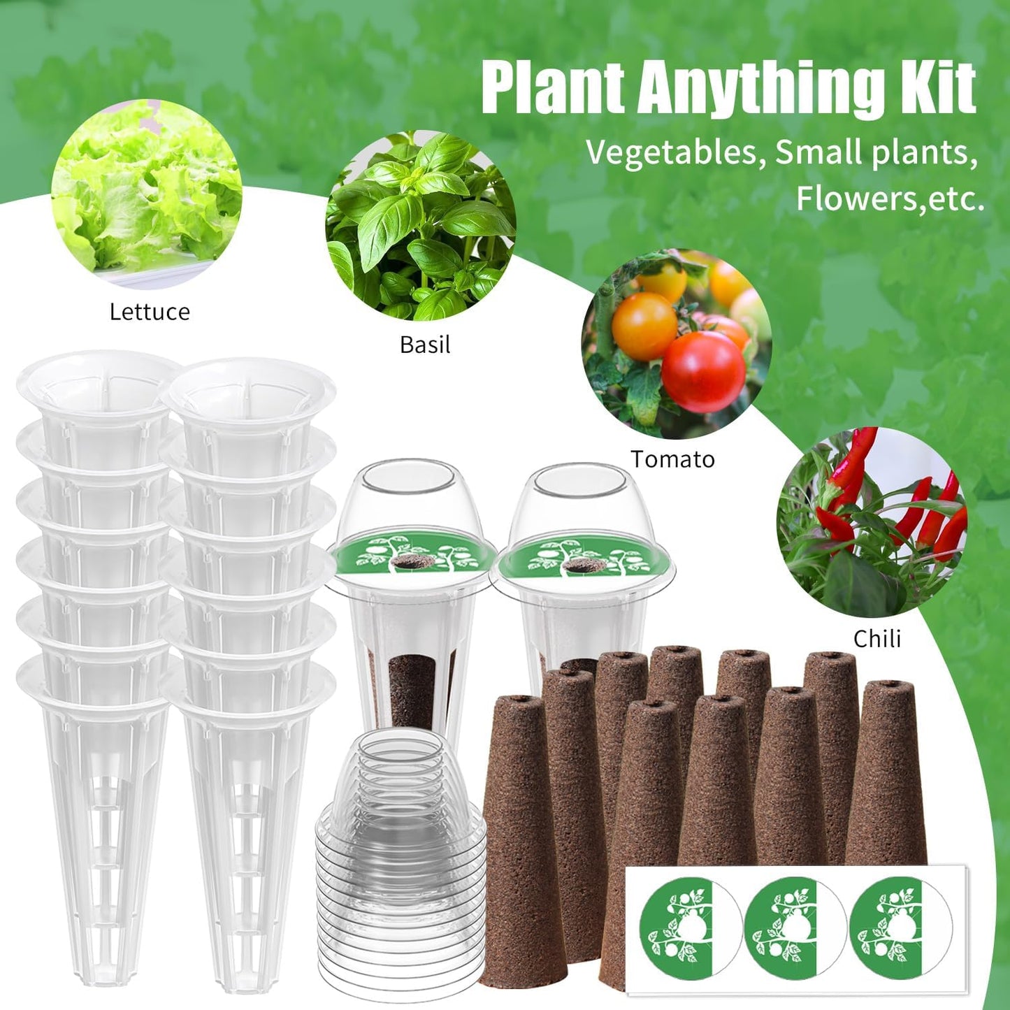 Seed Pod Kit Compatible with Aero Garden and All Brands - Grow Anything Kit for Indoor Garden Hydroponics Growing System with 24 Grow Sponges, 24 Pod Labels, 24 Plant Baskets Domes