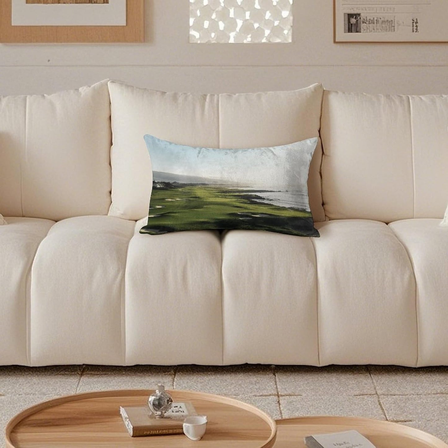 Seaside Golf Course Throw Pillow Covers Gold Velvet Pillowcases with Invisible Zipper Pillow Shams Cozy Cushion Cover Soft Pillow Cases Home Decor Pillow Protectors 12 "×20 "