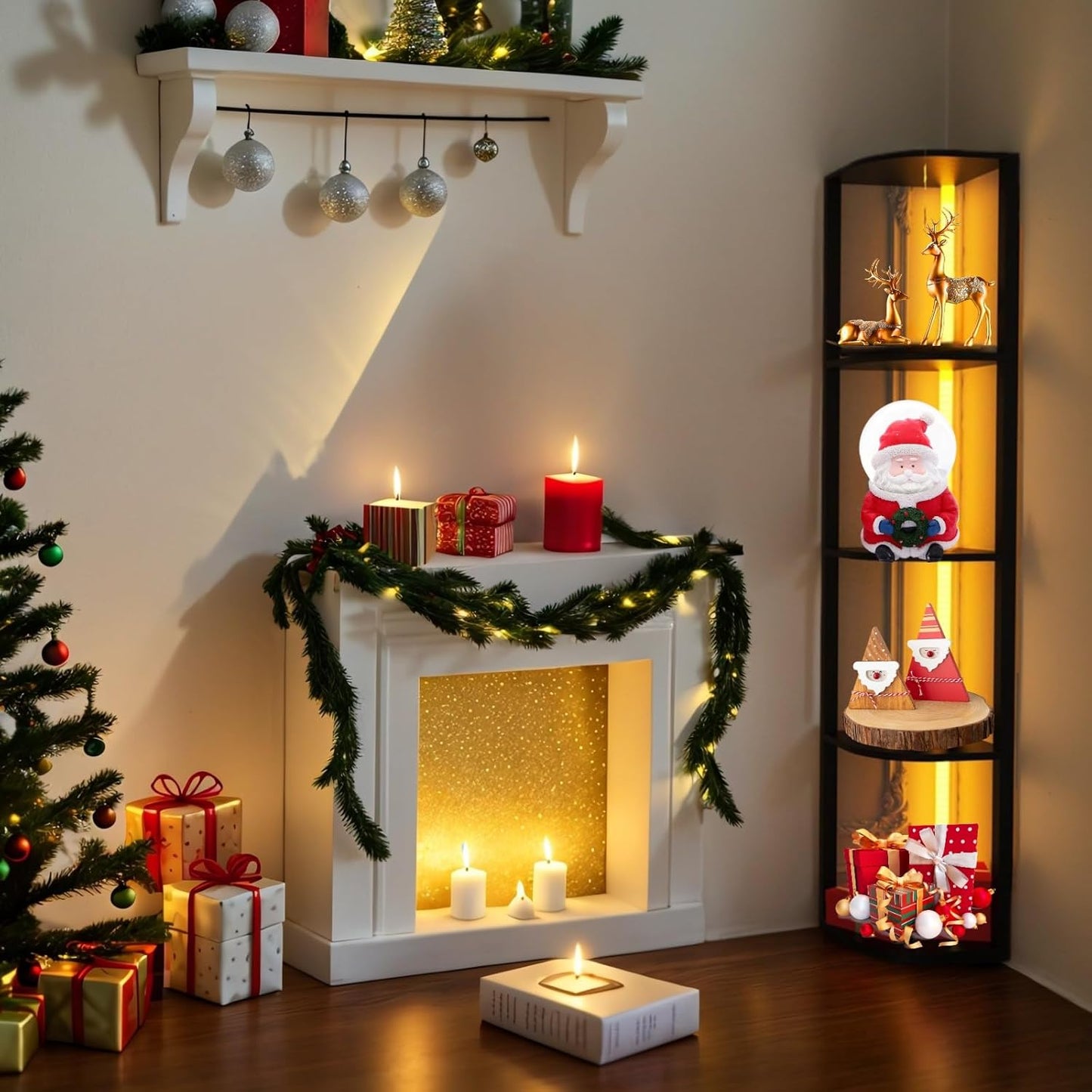 5 Tiers LED Corner Shelf ,65" Stand Floor Lamps for Collectibles , Corner Bookshelf Cabinet Display Shelves with Multiple Color Lights via APP and Remote Control for Living Room Bedroom Home