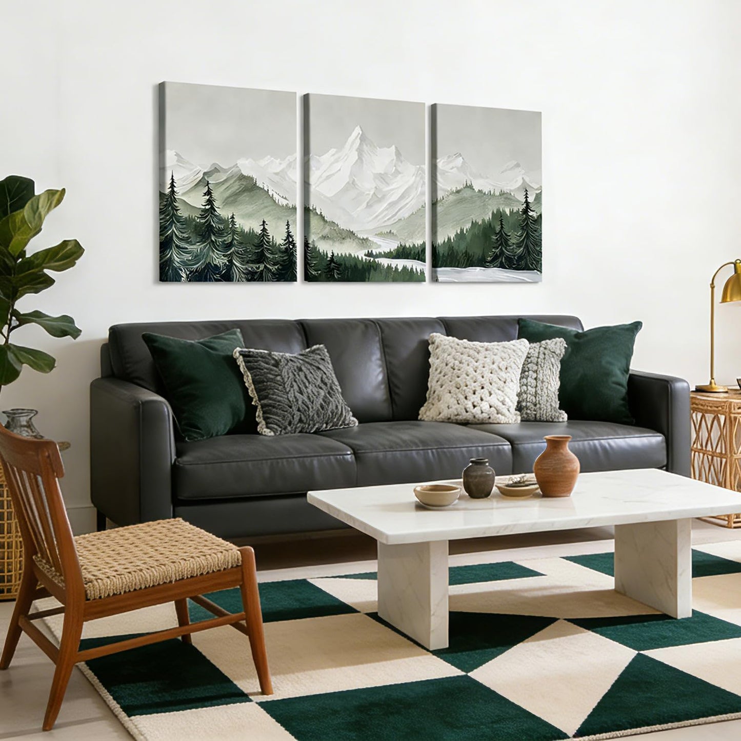 3 pcs Frame Watercolor Neutral Wall Art Canvas Print Mountain Forest Landscape Nature Wall Decor Artwork Scandinavian Minimalist Posters Prints 12x16 Inch for Living Room Bedroom Office Home