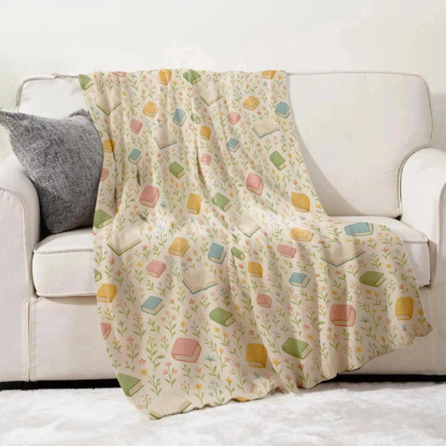 Book Pattern Throw Blanket Gifts for Adults Kids, Reading Theme Blankets for Living Room Bedroom Decor, Fuzzy Warm Flannel Plush 50"x60"