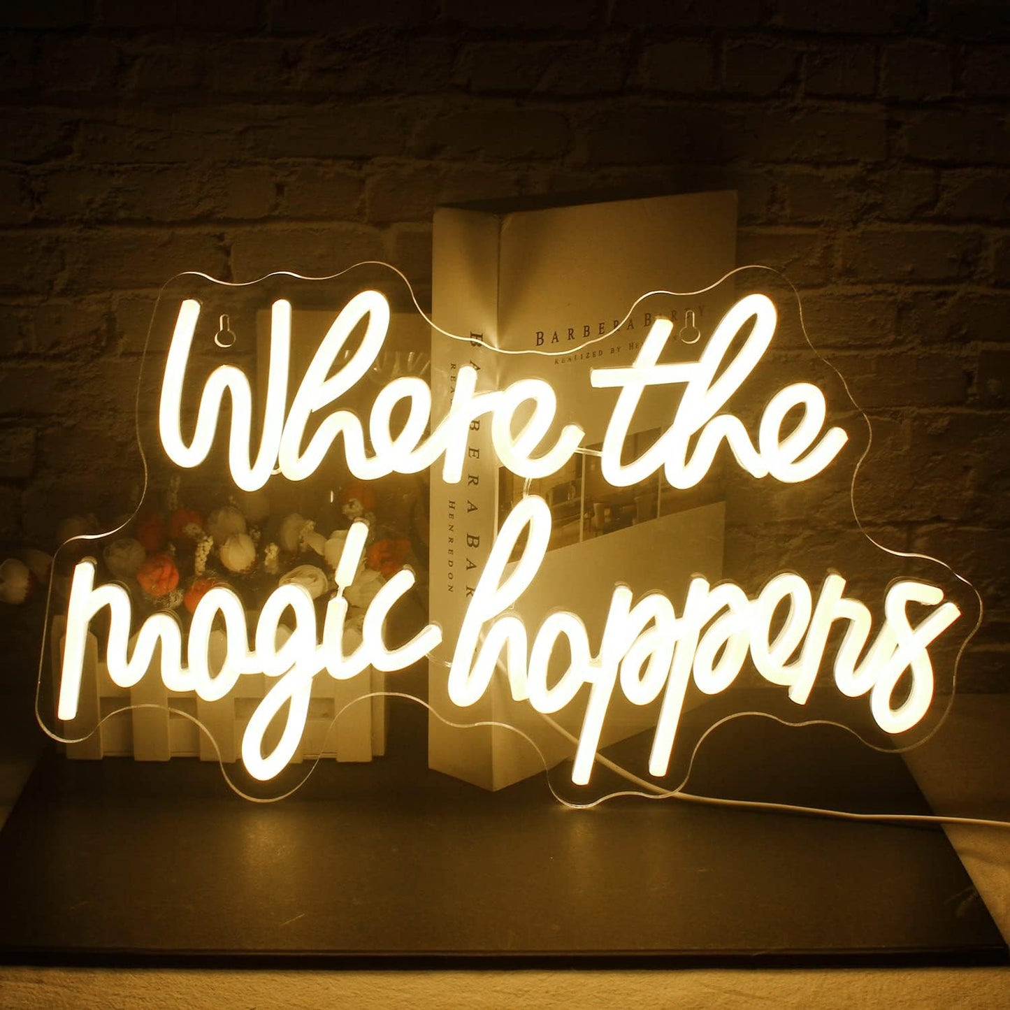 Where The Magic Happens Neon Sign Led Warm White Word Light Up Signs for Wall Decor Usb Powered Letter Neon Light Signs Indoor Light for Bedroom Salon Decor Wedding Birthday Party Bar