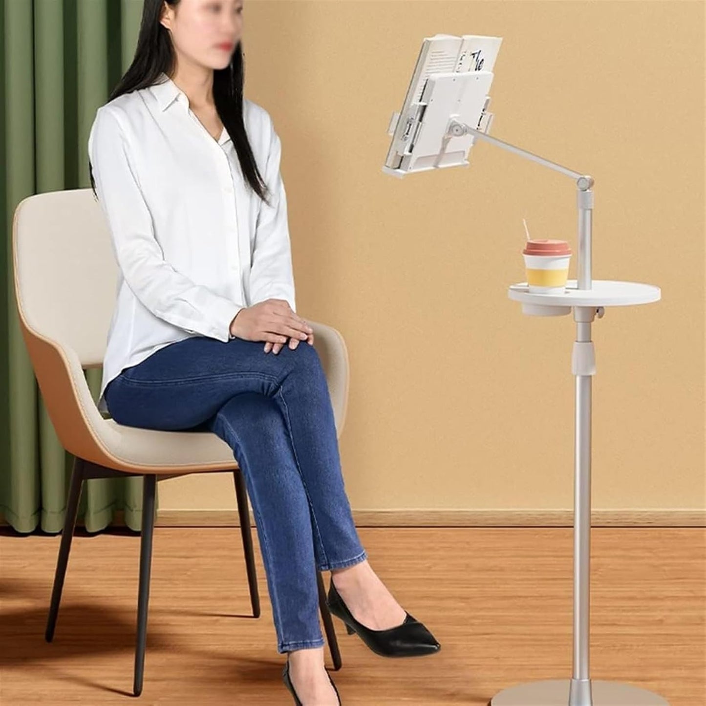 Bookstand for Reading in Bed, Floor Book Holder for Reading, Book Stand for Reading Adjustable Height Angle, Cookbook Holder Stand for Magazines (White) (White)