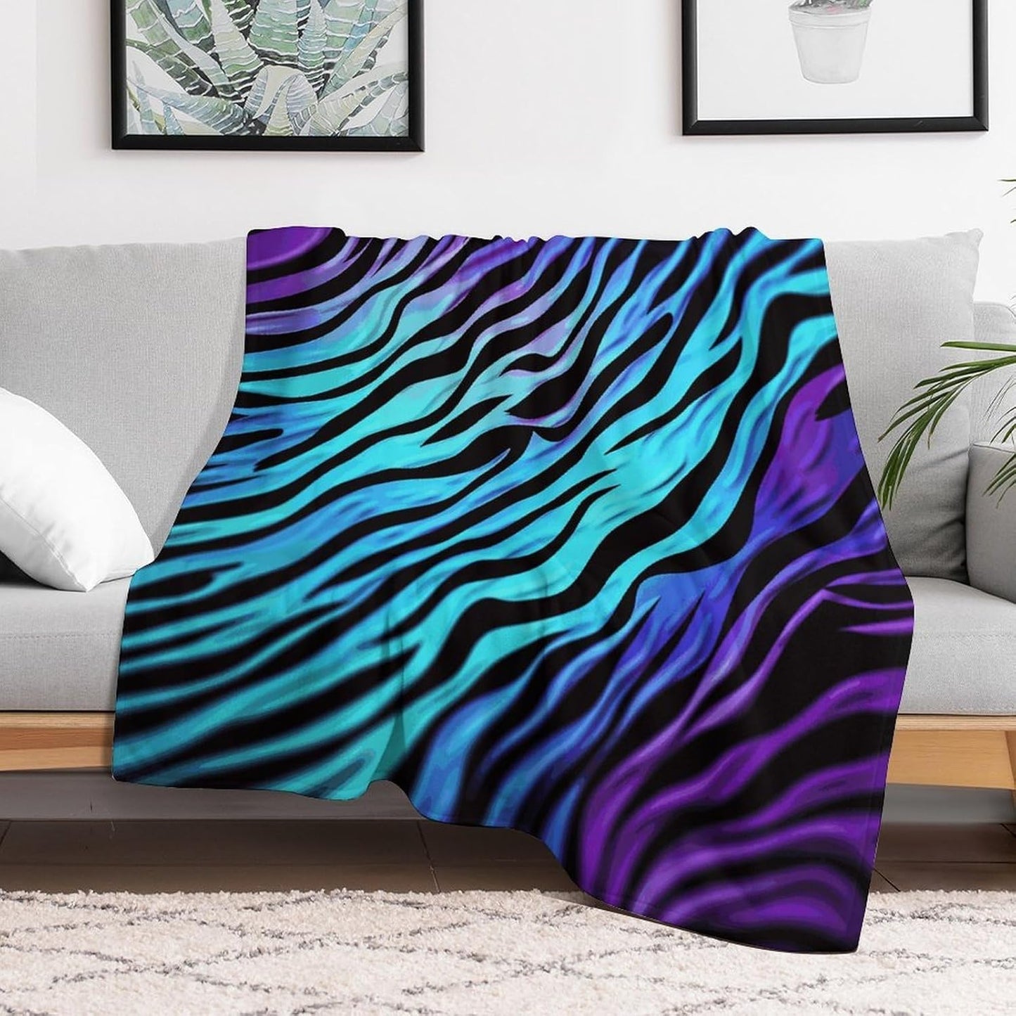 Purple Blue Green Camouflage Zebra Stripes Blanket Super Soft Lightweight Throw Blanket Cute Cozy Warm Bed Blanket Decorative Fuzzy Blanket All-Season Home Decor Gift for Sofa Couch Living Room 50"*60